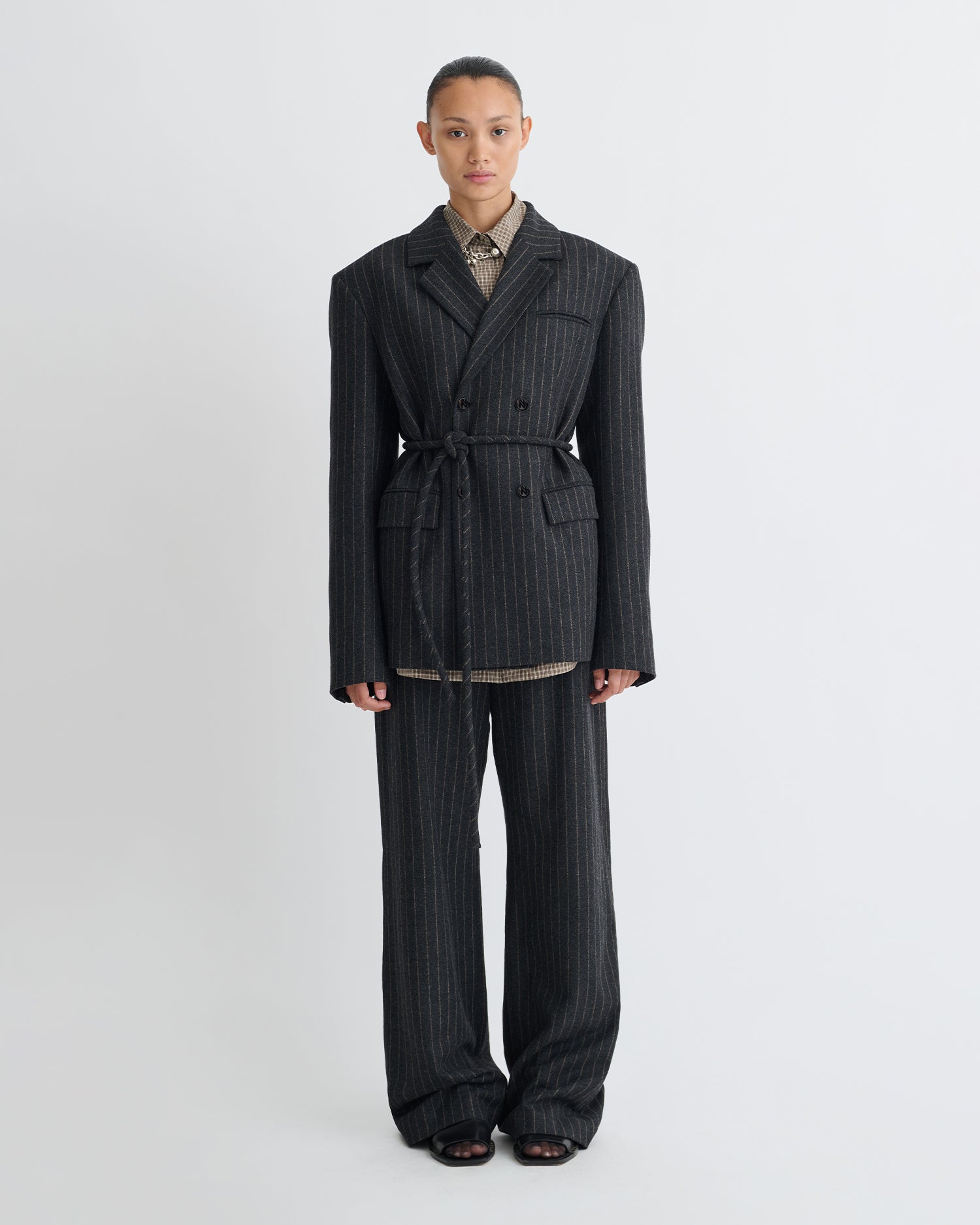 Osono - Pinstripe Wool Blazer - Black/Grey