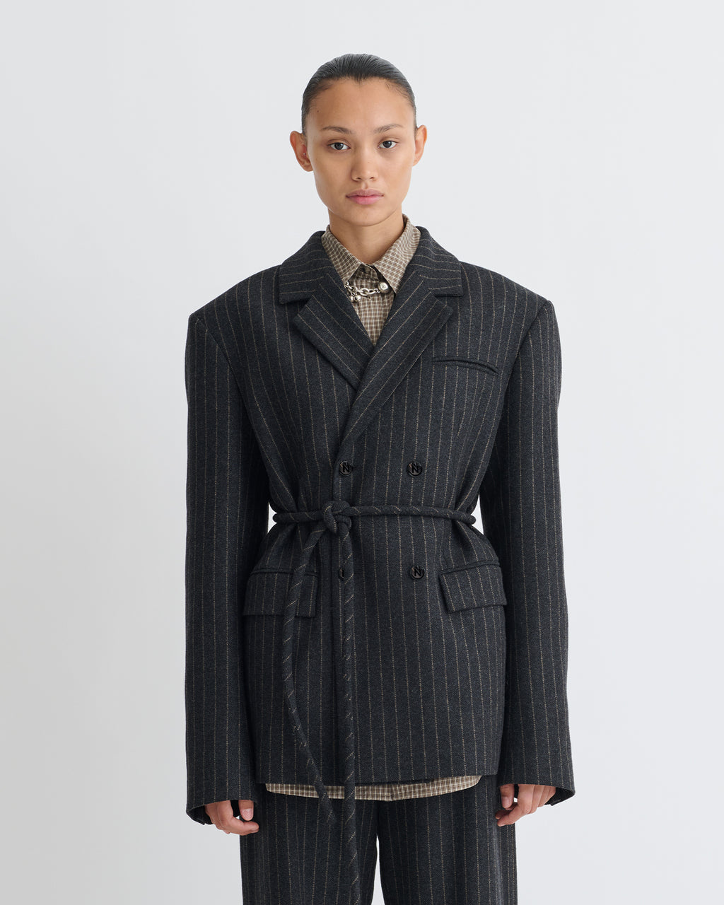 Osono - Pinstripe Wool Blazer - Black/Grey
