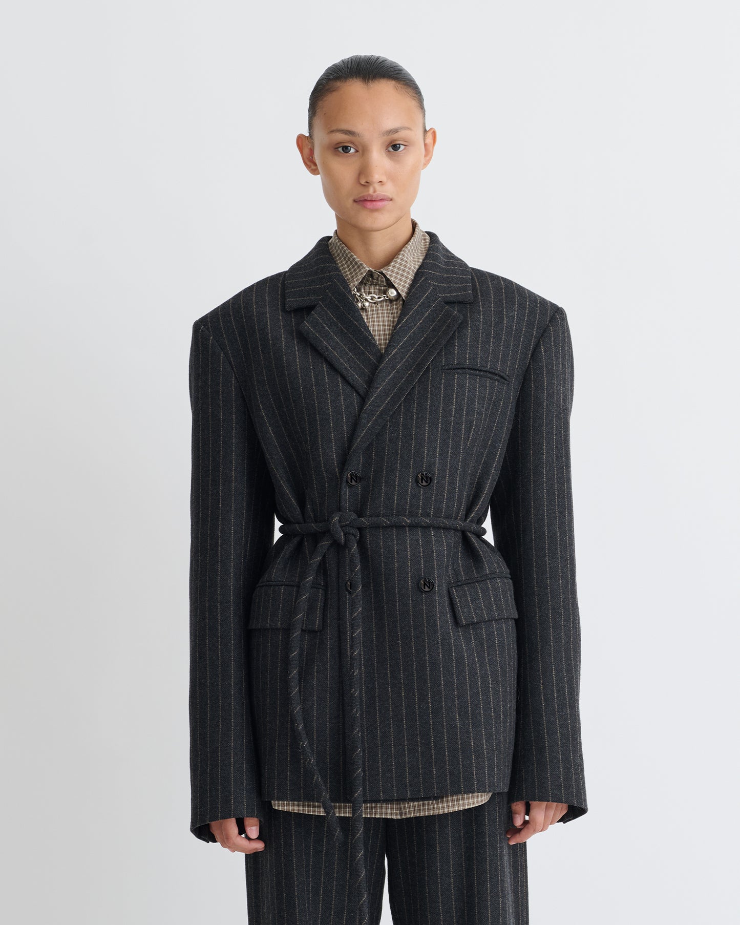 Osono - Pinstripe Wool Blazer - Black/Grey