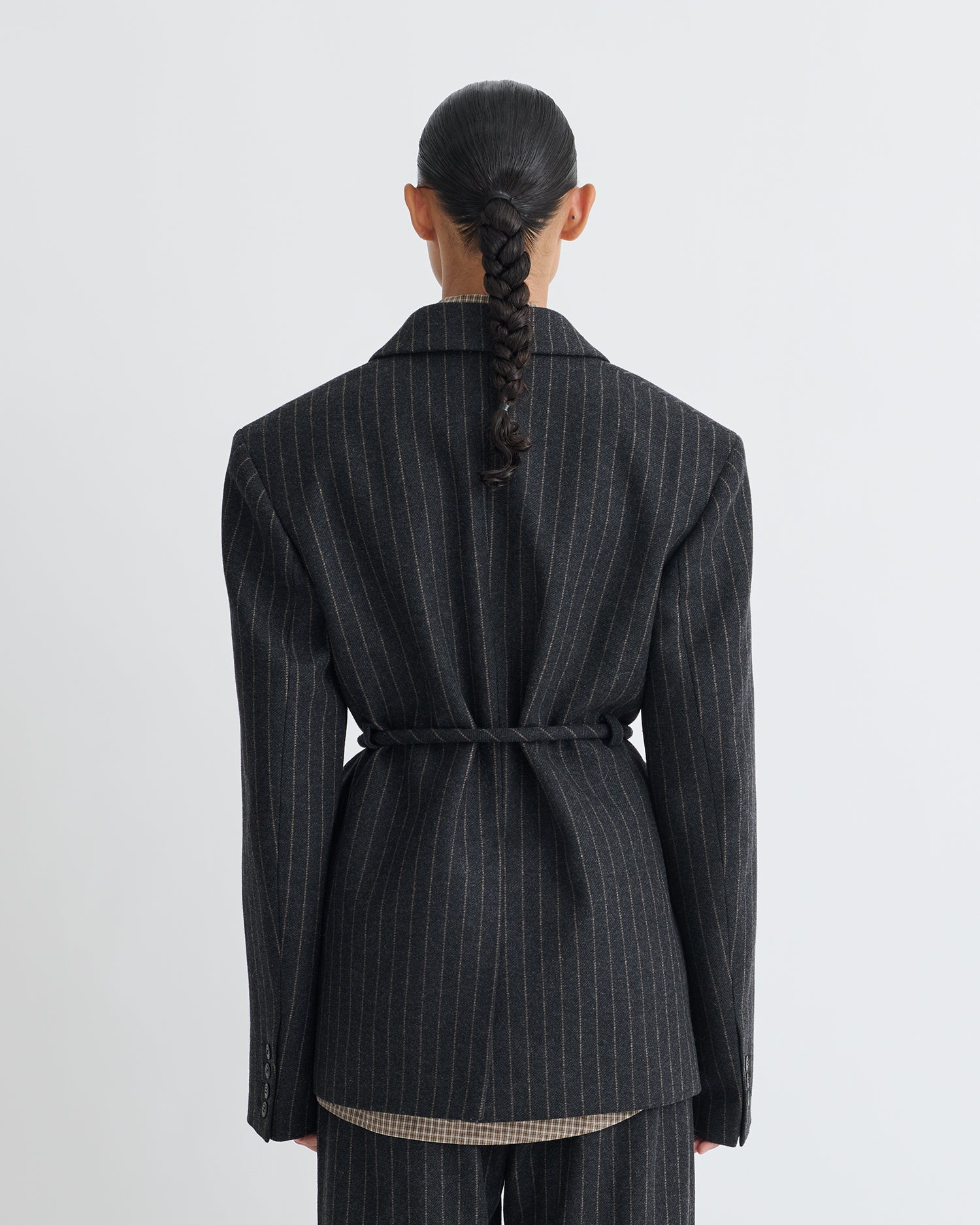 Osono - Pinstripe Wool Blazer - Black/Grey – Nanushka