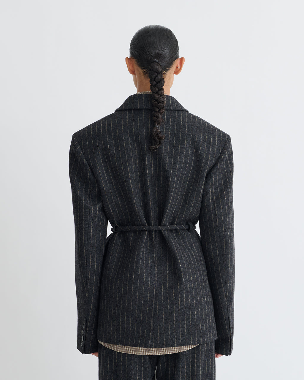 Osono - Pinstripe Wool Blazer - Black/Grey