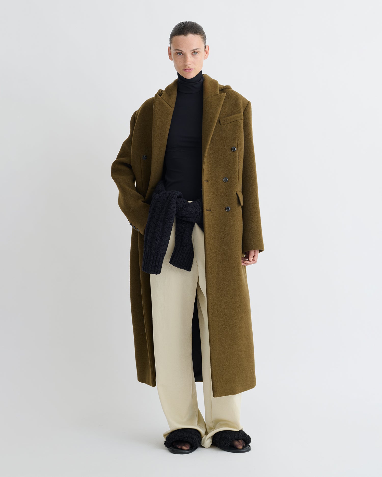 Melva - Aged Felted Wool Coat - Wood – Nanushka