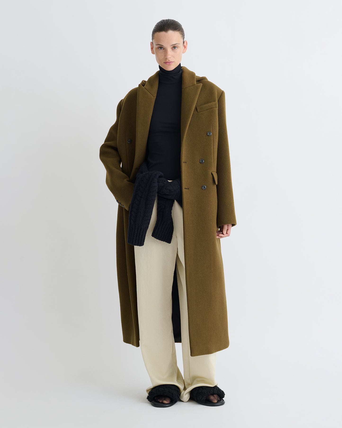 Melva - Aged Felted Wool Coat - Wood