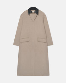 Rowina - Double Wool/Regen Leather Coat - Stone/Black