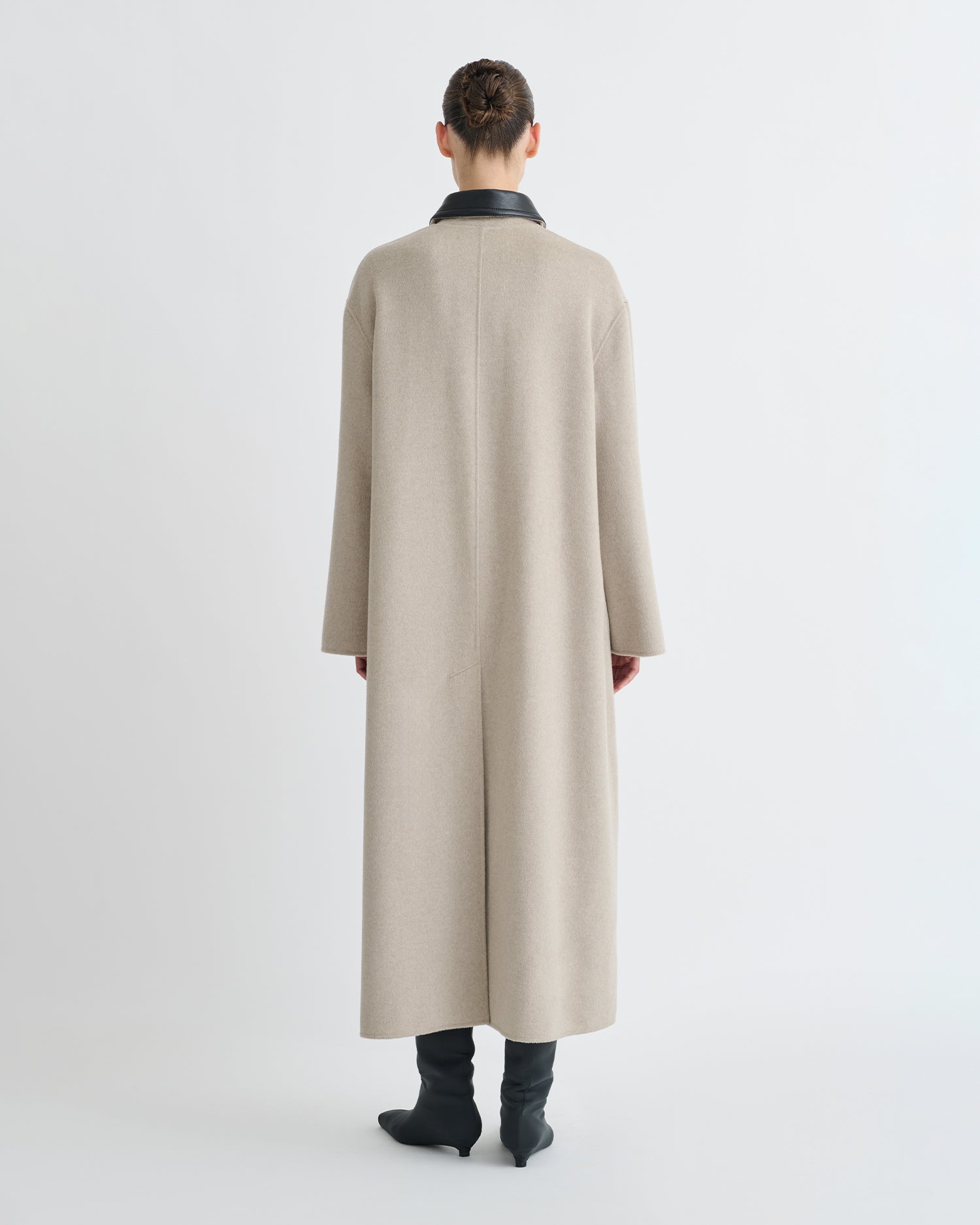 Rowina - Double Wool/Regen Leather Coat - Stone/Black