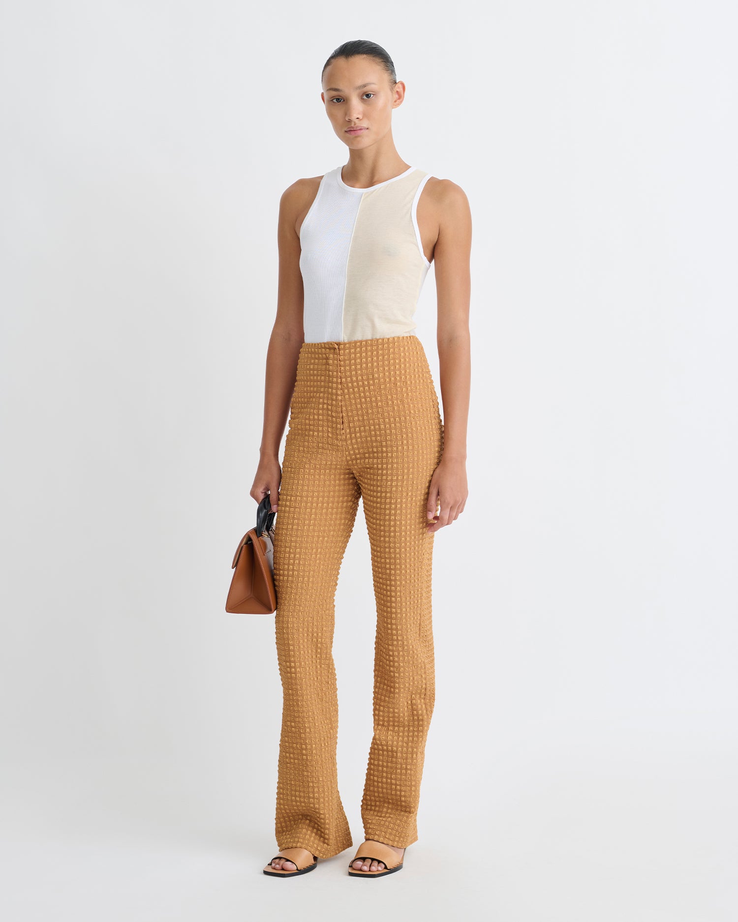 Juna - Seersucker Pants - Camel