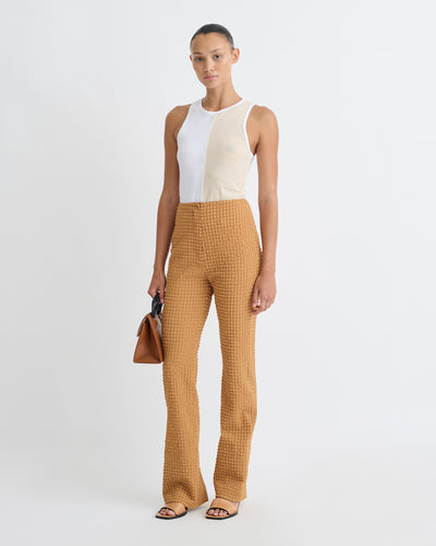 Juna - Seersucker Pants - Camel