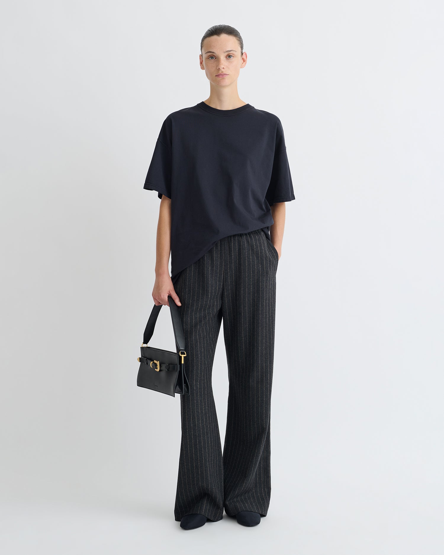 Arvenn - Pinstripe Wool Pants - Black/Grey