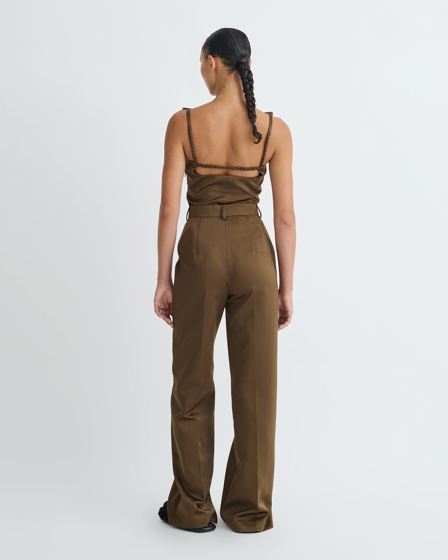 Franny - Structured Satin Pants - Wood
