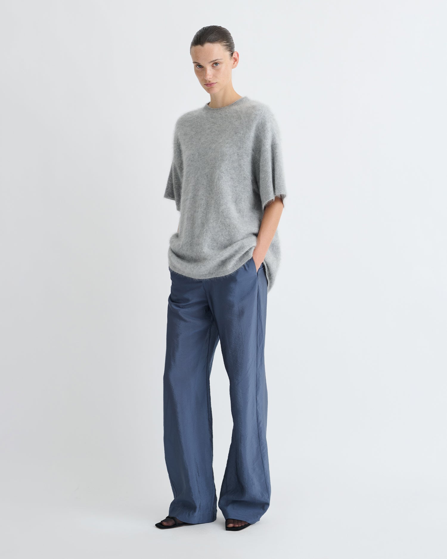 Arvenn - Crepe Organza Pants - Denim Blue