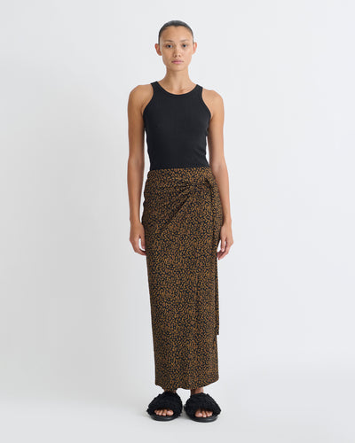Inaya - Printed Mesh-Jersey Midi Skirt - Brown Ocelot