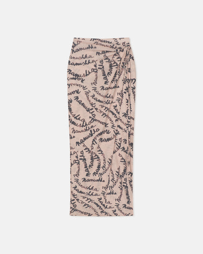 Inaya - Printed Mesh-Jersey Midi Skirt - Crème Scribble Logo
