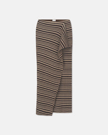 Nitsa - Fine Merino Rib Mid-Length Skirt - Black/Brown/Green Stripe