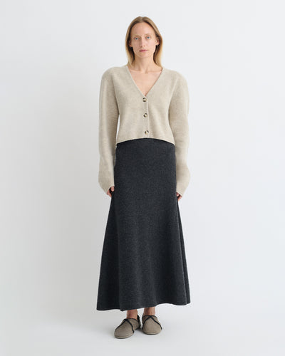 Priel - Overwashed Merino Mid-Length Skirt - Charcoal