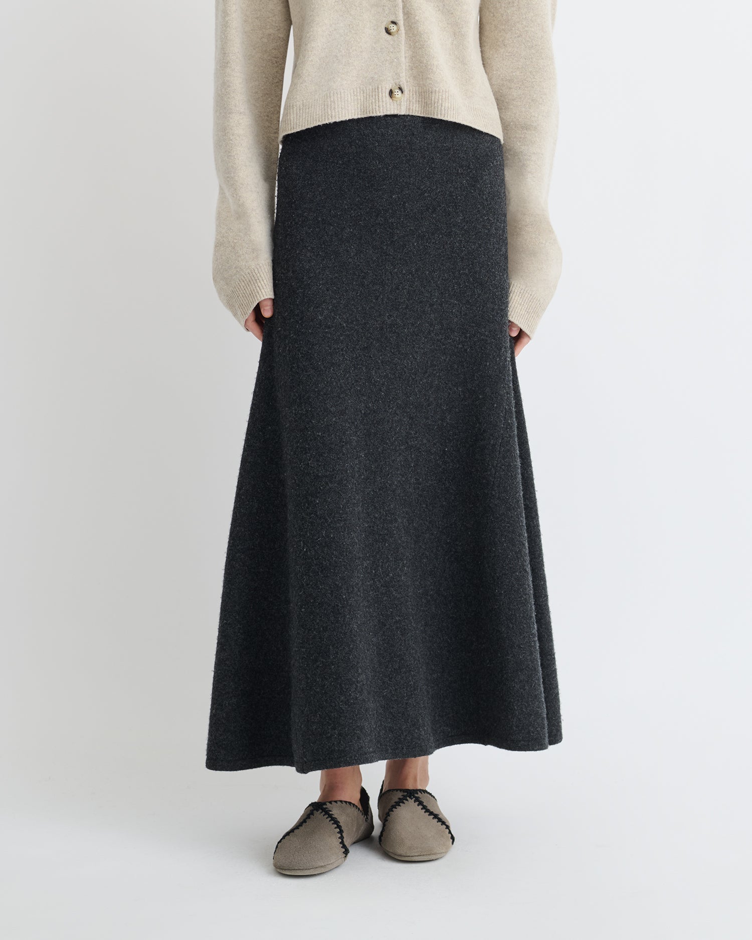 Priel - Overwashed Merino Mid-Length Skirt - Charcoal
