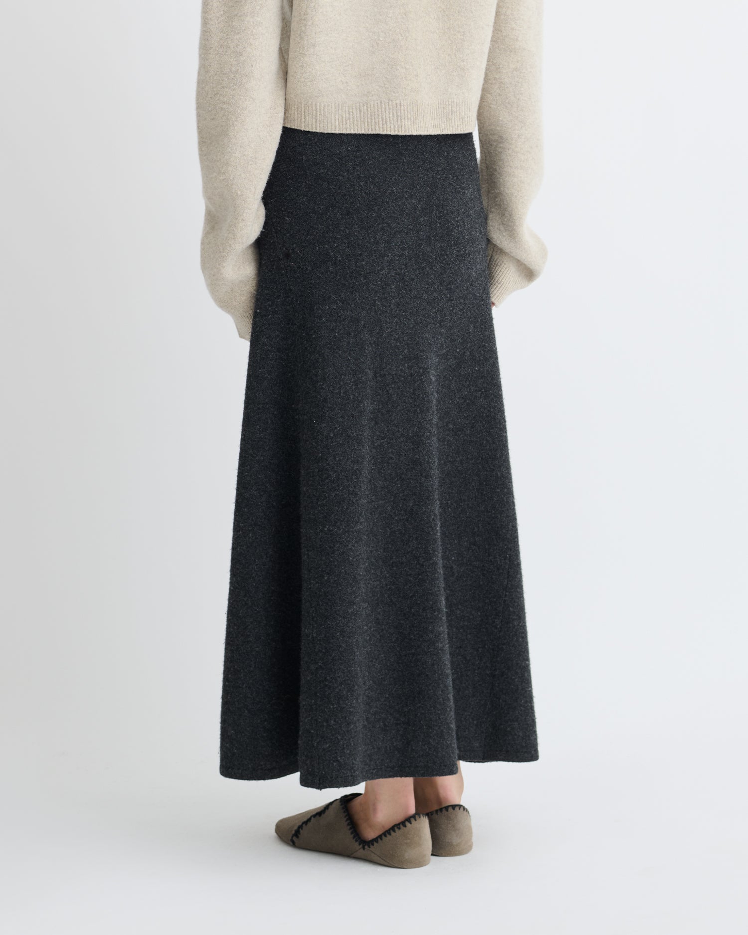 Priel - Overwashed Merino Mid-Length Skirt - Charcoal