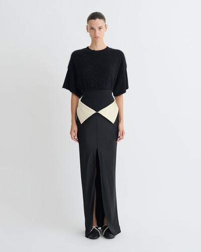 Mentari - Crisp Satin Long Skirt - Black/Ecru