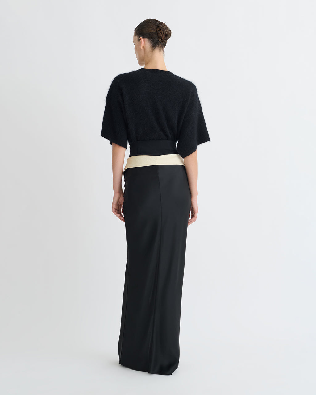 Mentari - Crisp Satin Long Skirt - Black/Ecru