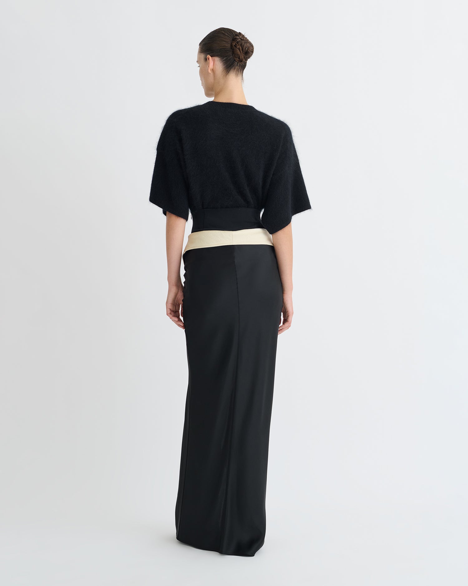 Mentari - Crisp Satin Long Skirt - Black/Ecru