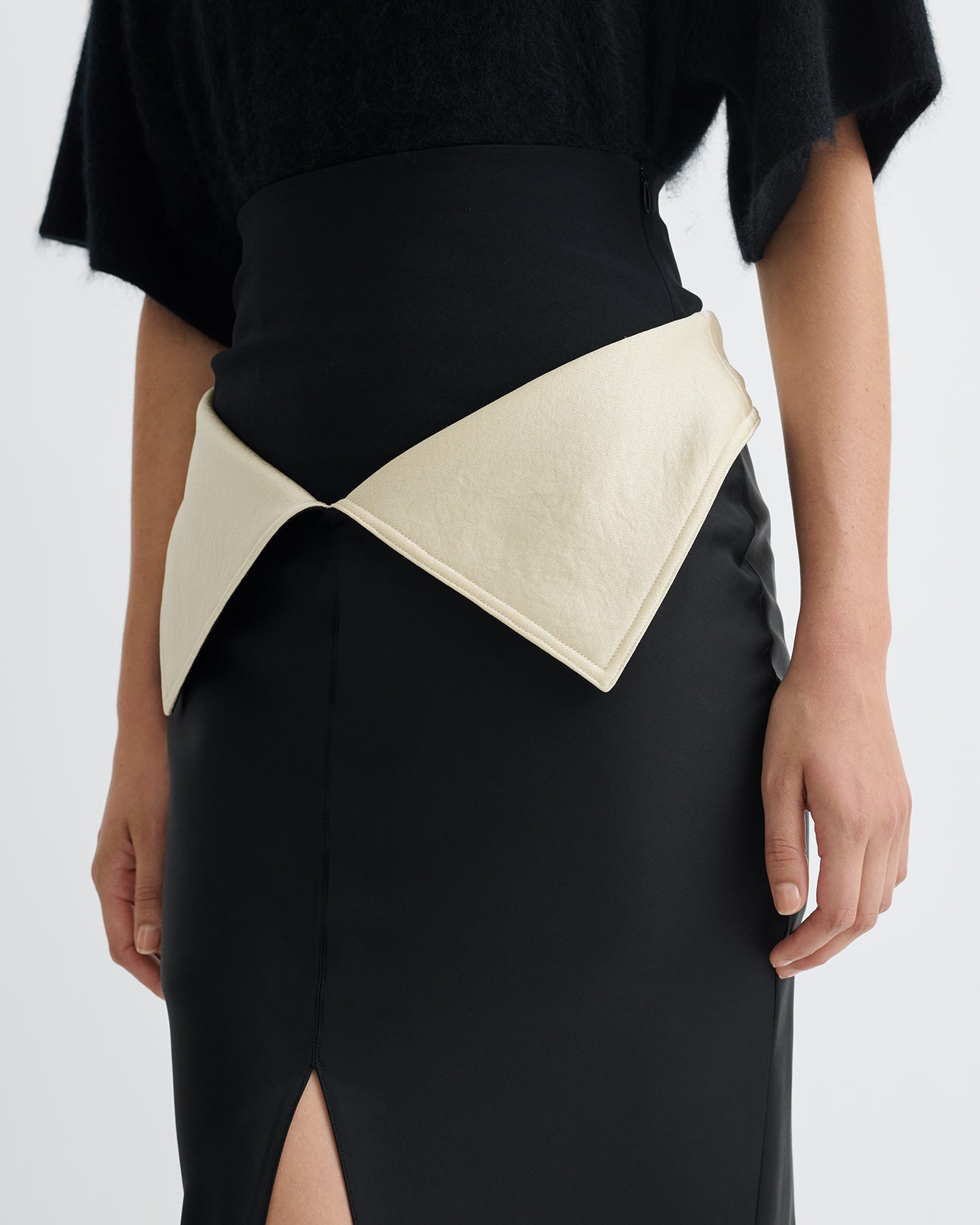 Mentari - Crisp Satin Long Skirt - Black/Ecru