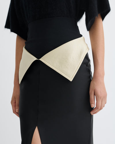 Mentari - Crisp Satin Long Skirt - Black/Ecru