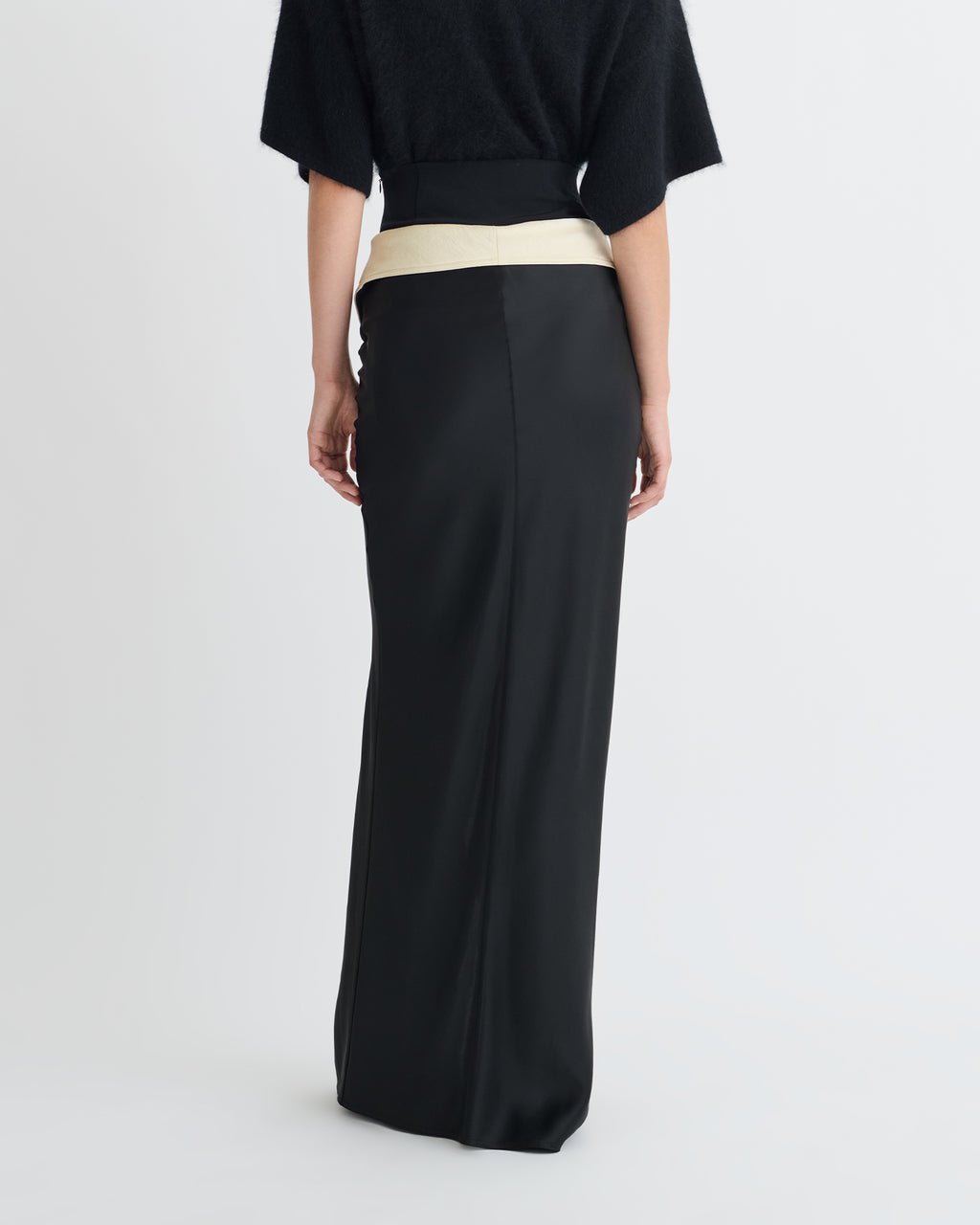 Mentari - Crisp Satin Long Skirt - Black/Ecru