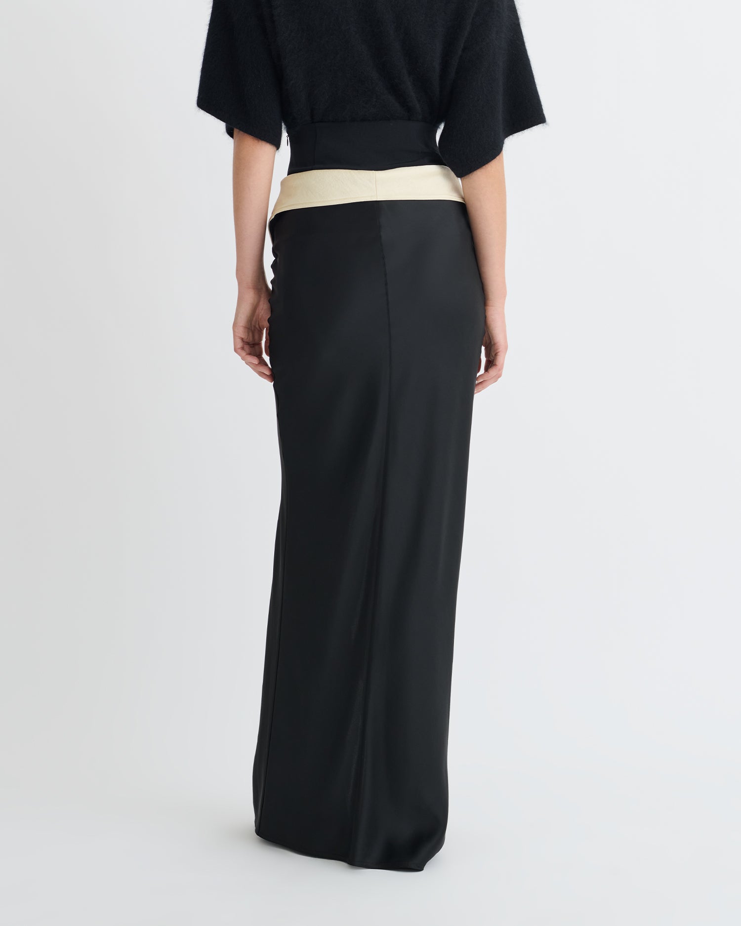 Mentari - Crisp Satin Long Skirt - Black/Ecru