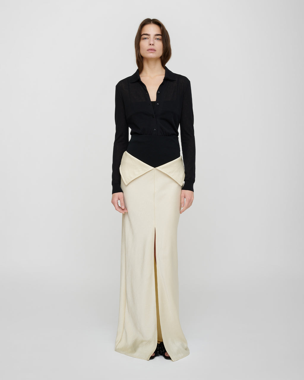 Mentari - Crisp Satin Long Skirt - Ecru