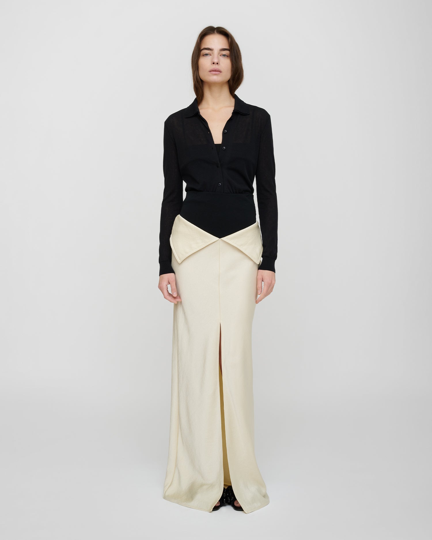 Mentari - Crisp Satin Long Skirt - Ecru