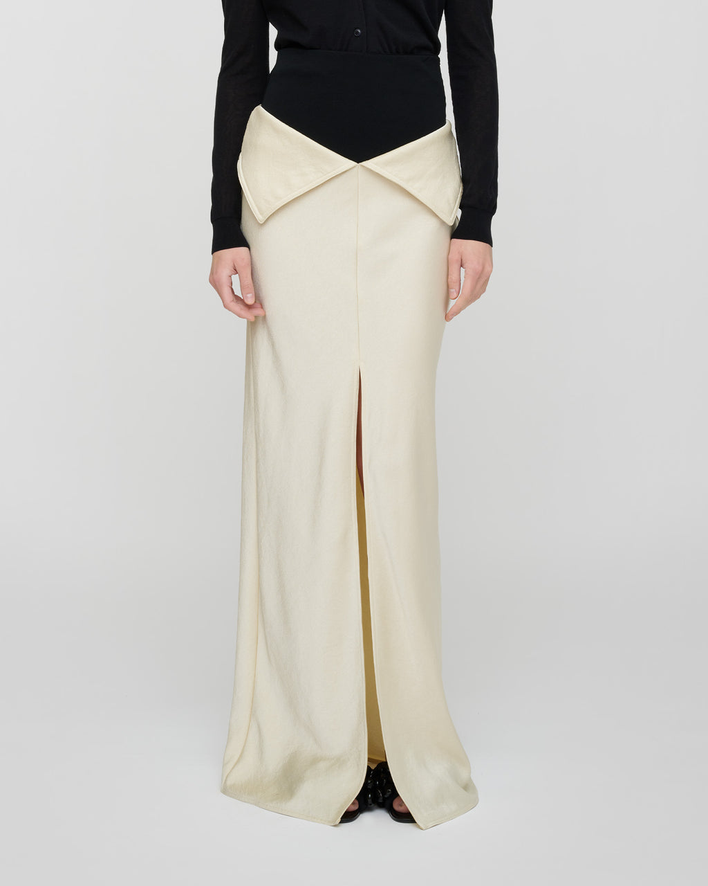 Mentari - Crisp Satin Long Skirt - Ecru