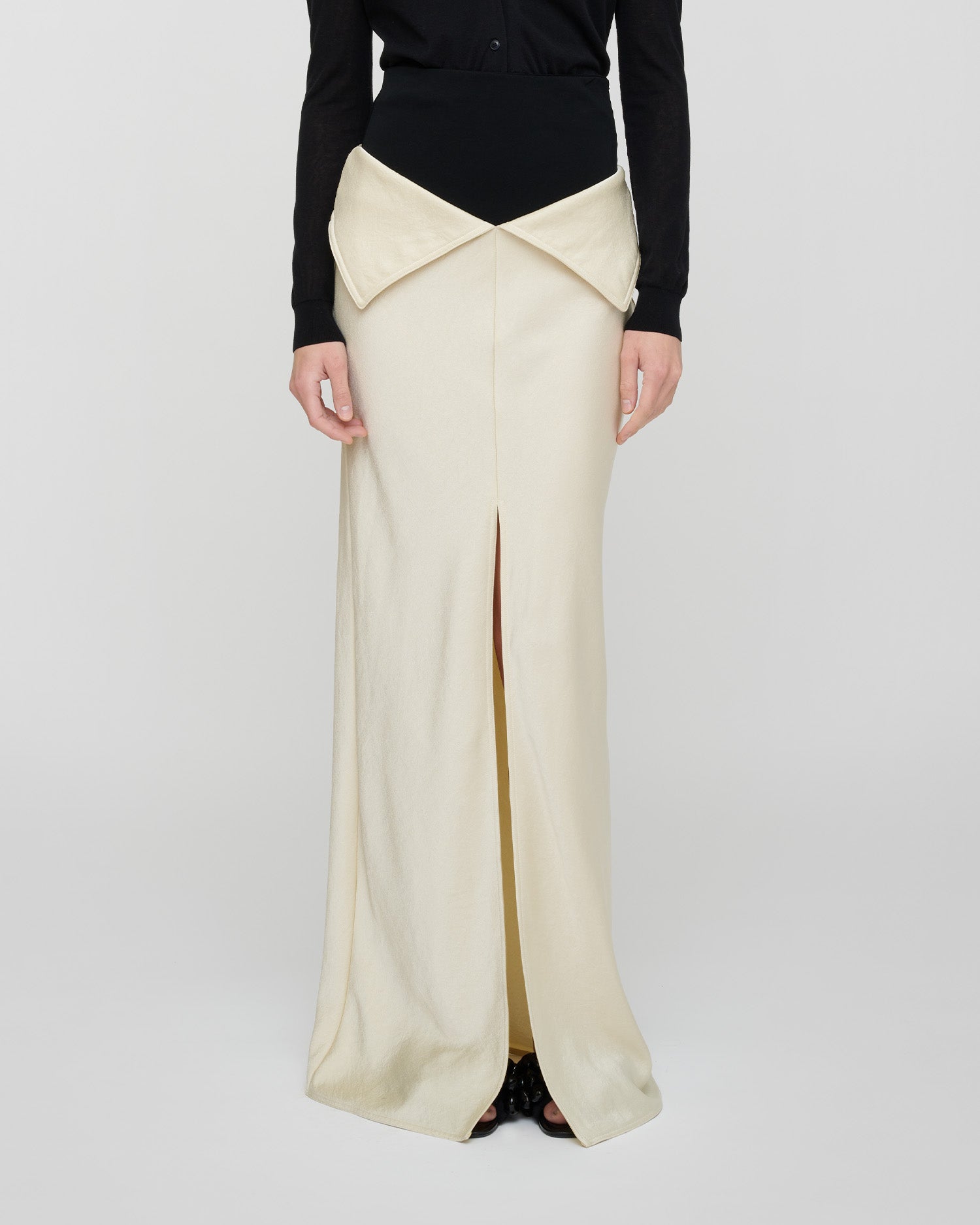 Mentari - Crisp Satin Long Skirt - Ecru