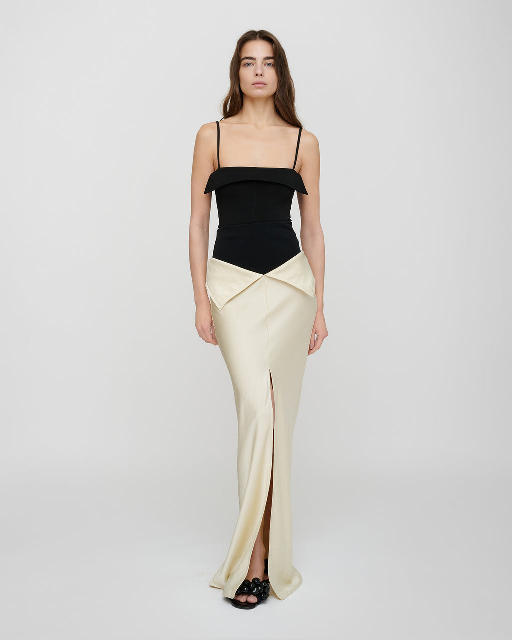 Mentari - Crisp Satin Long Skirt - Ecru
