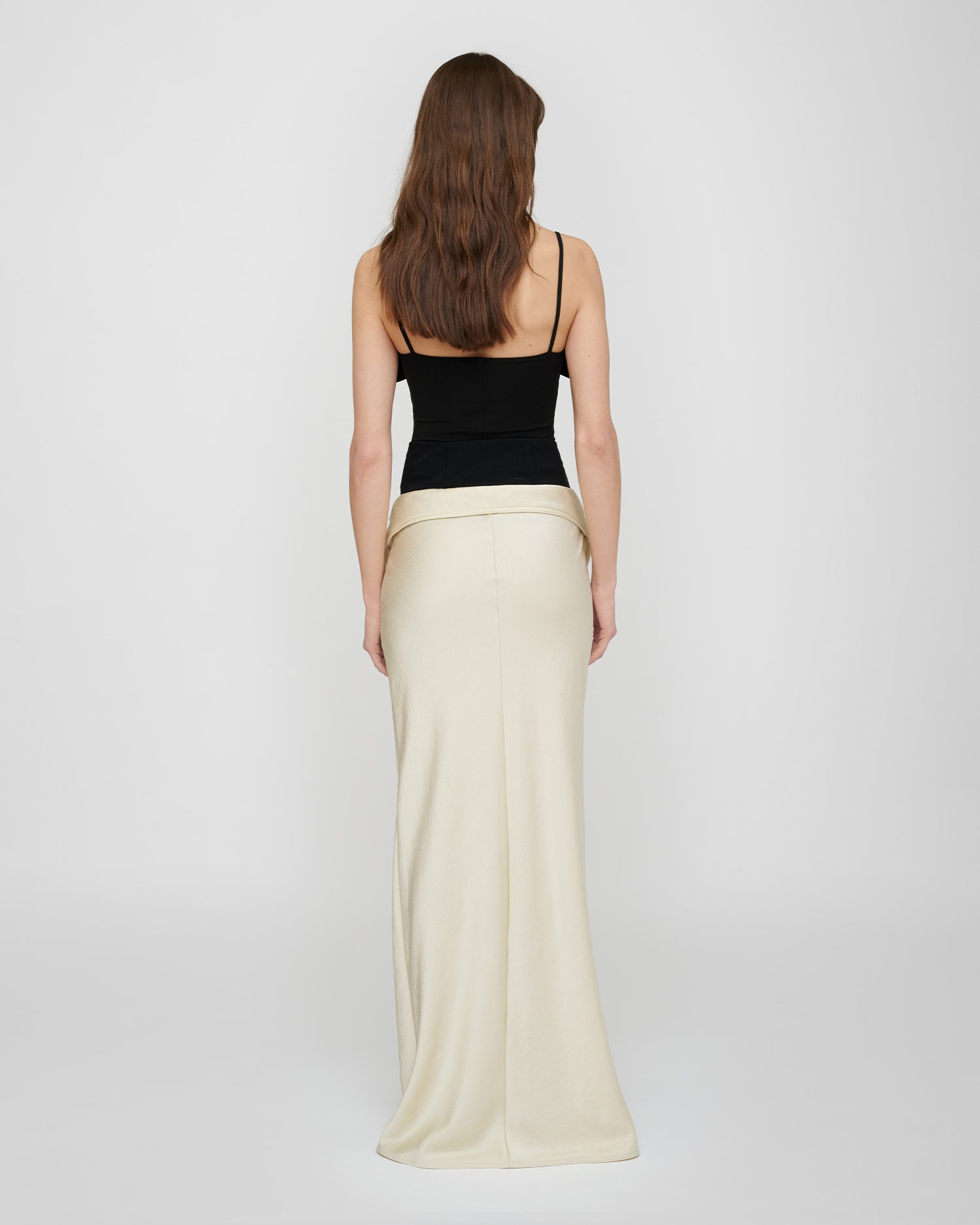 Mentari - Crisp Satin Long Skirt - Ecru
