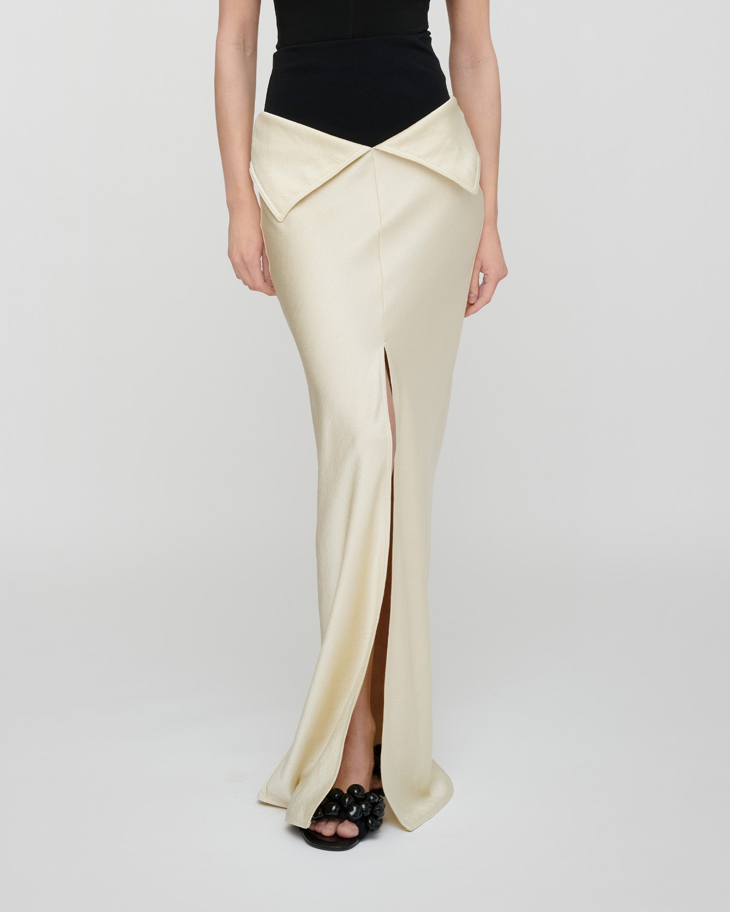 Mentari - Crisp Satin Long Skirt - Ecru