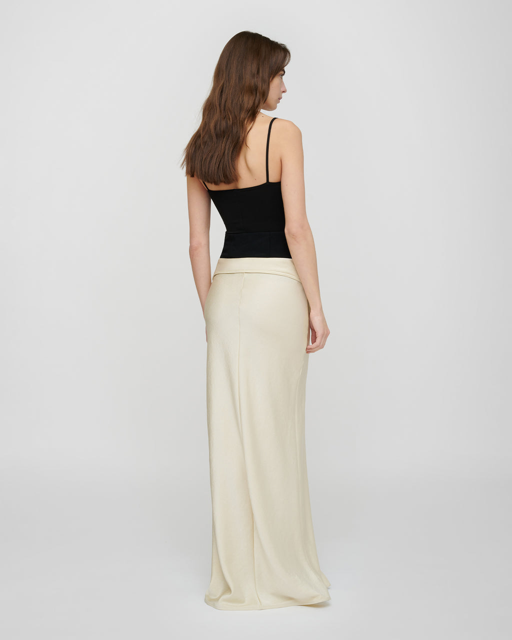 Mentari - Crisp Satin Long Skirt - Ecru