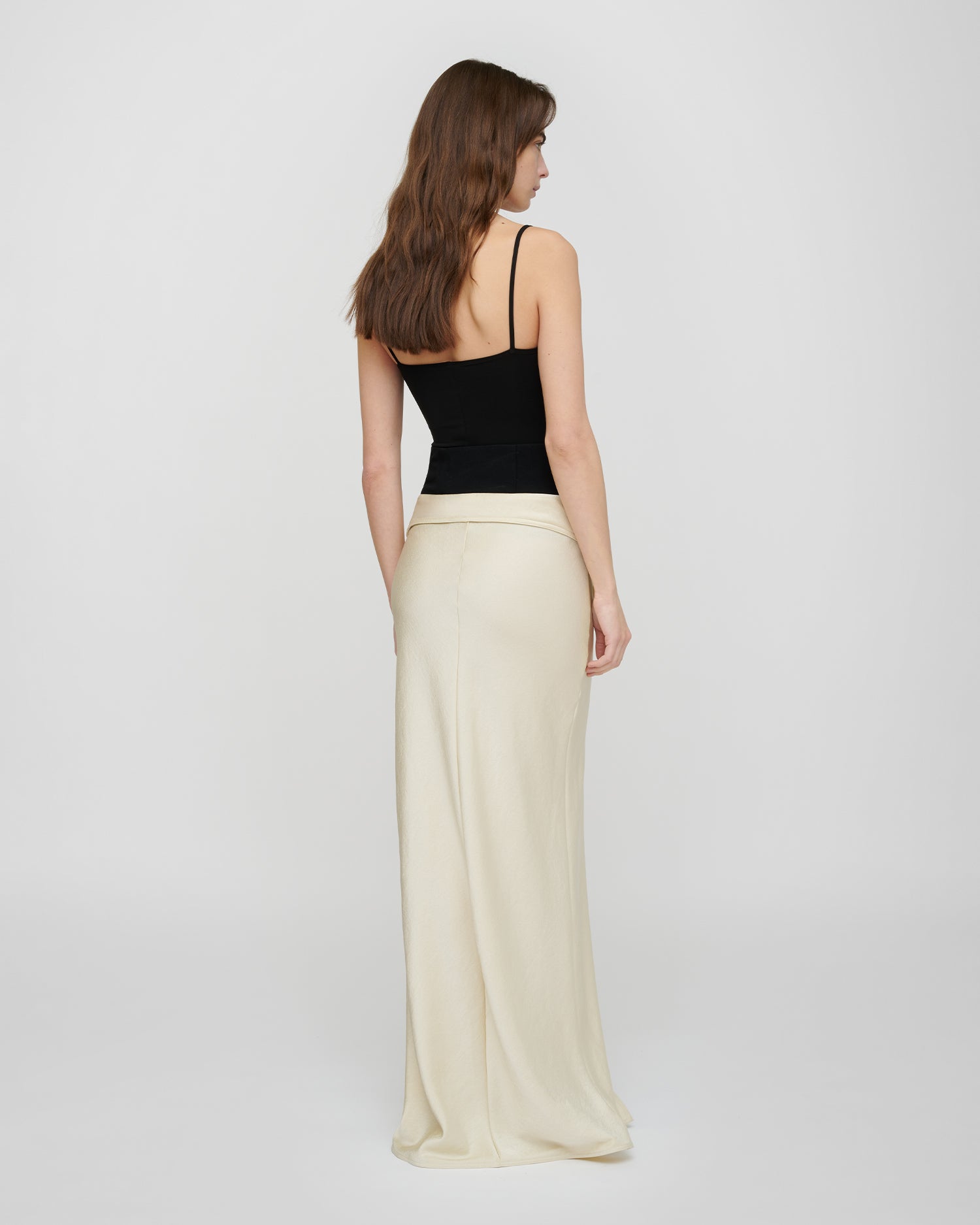 Mentari - Crisp Satin Long Skirt - Ecru