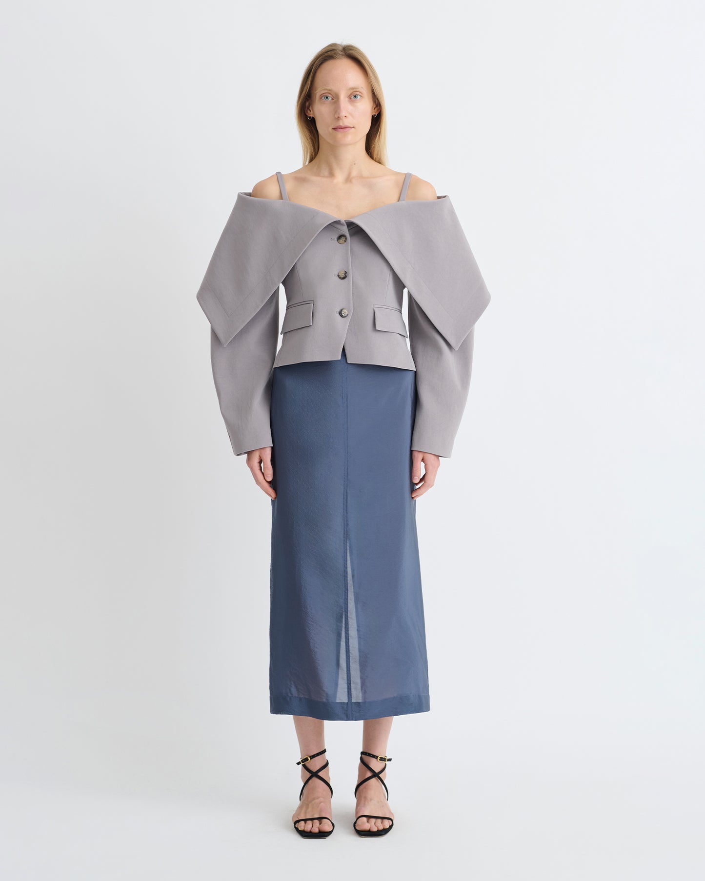 Ciar - Crepe Organza Mid-Length Skirt - Denim Blue