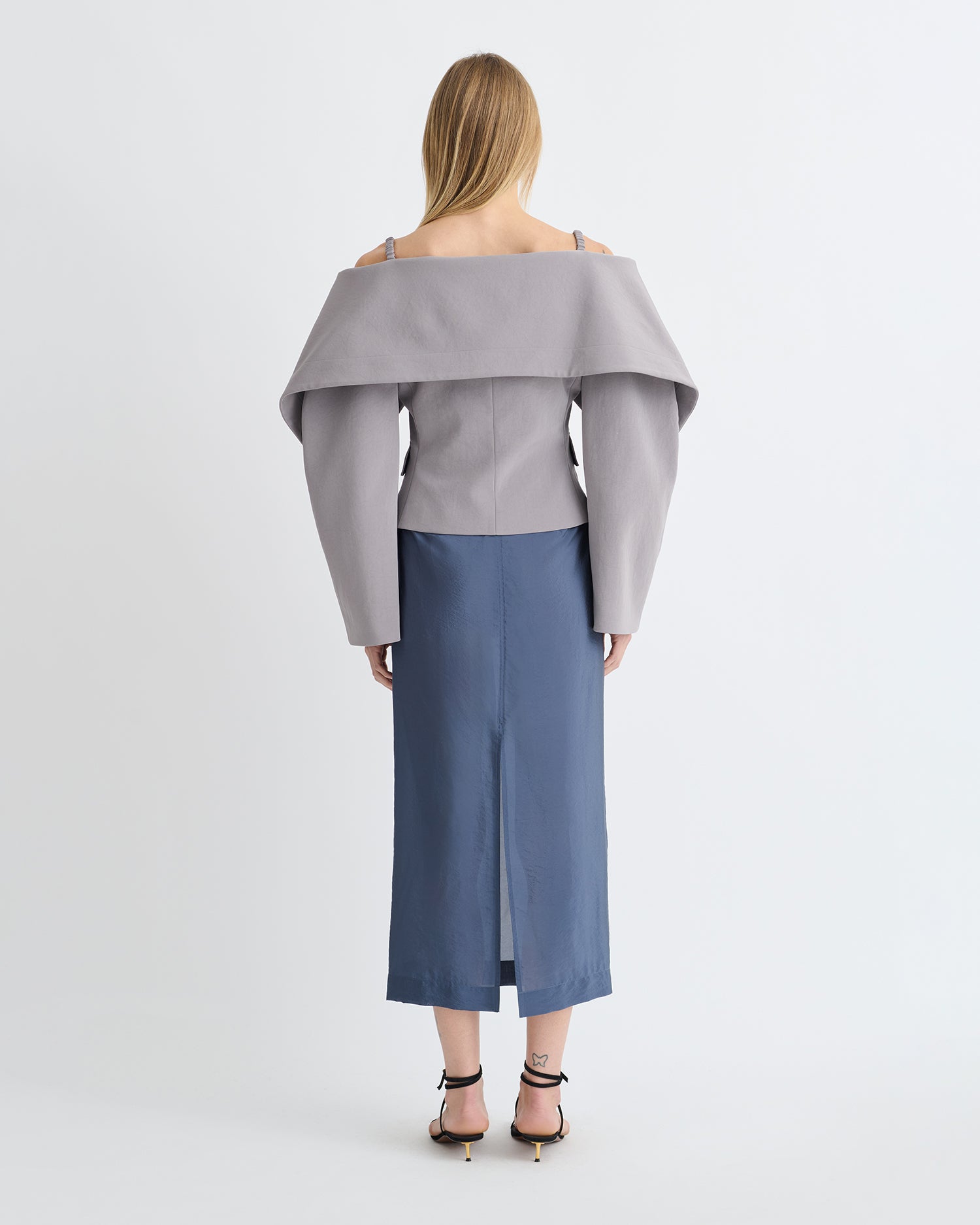 Ciar - Crepe Organza Mid-Length Skirt - Denim Blue