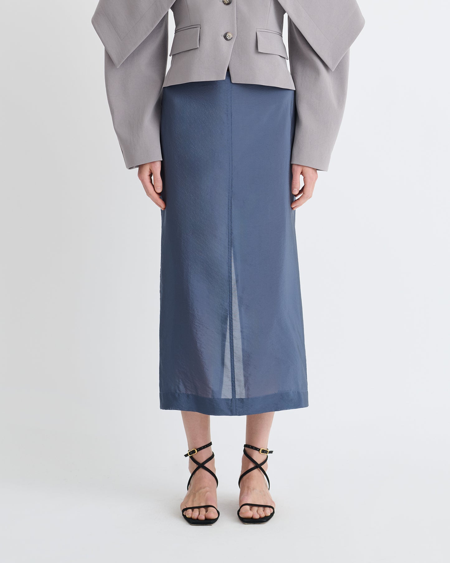 Ciar - Crepe Organza Mid-Length Skirt - Denim Blue