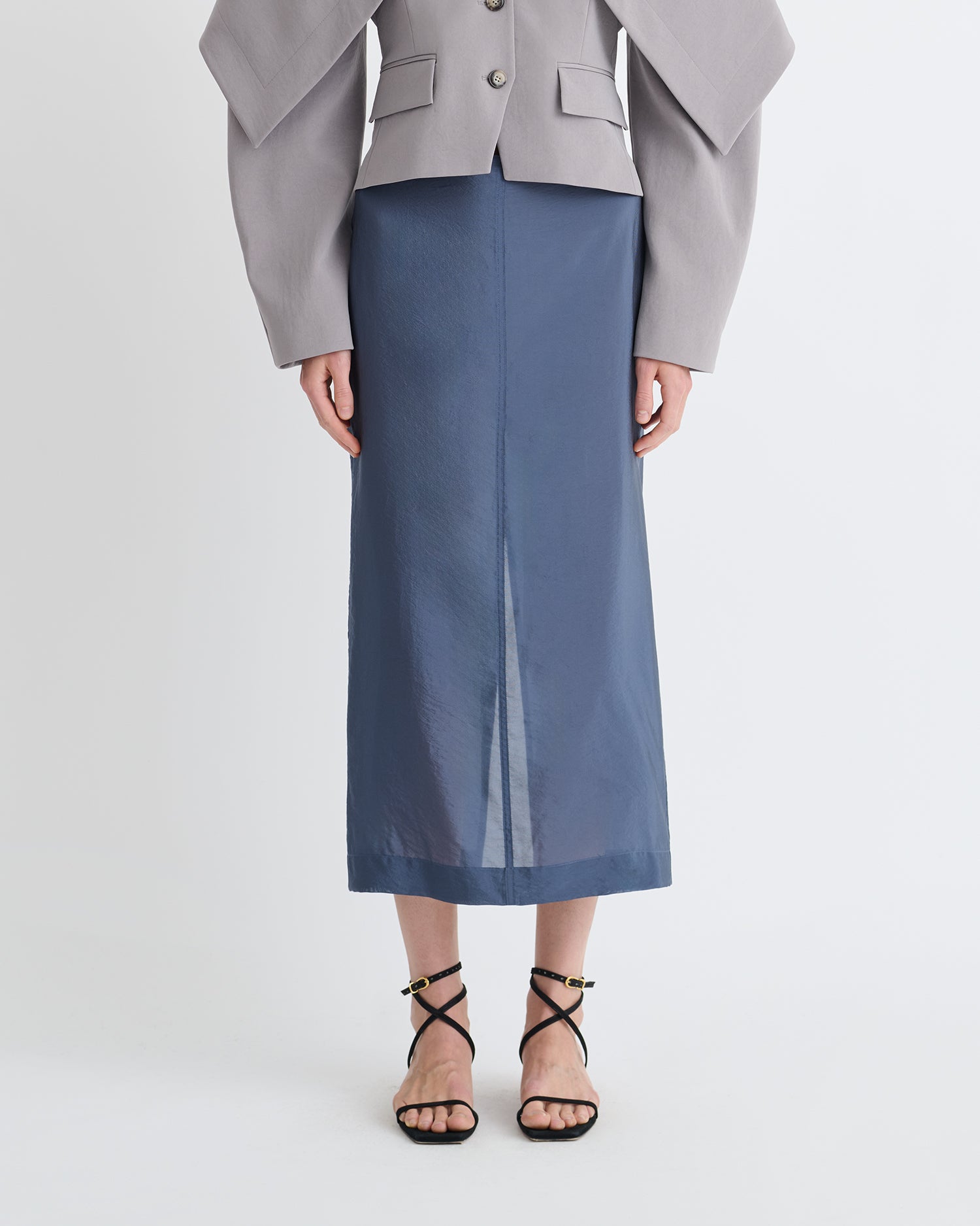 Ciar - Crepe Organza Mid-Length Skirt - Denim Blue