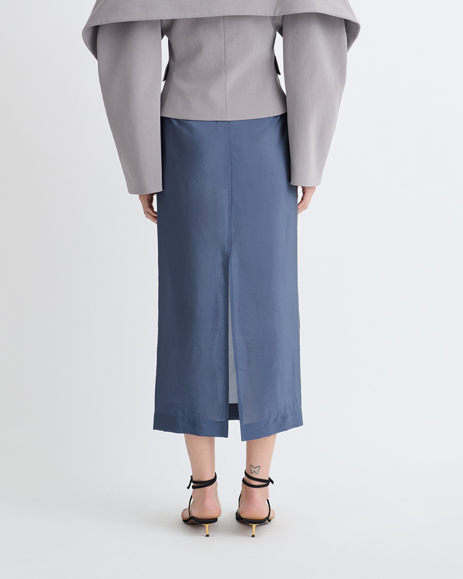 Ciar - Crepe Organza Mid-Length Skirt - Denim Blue