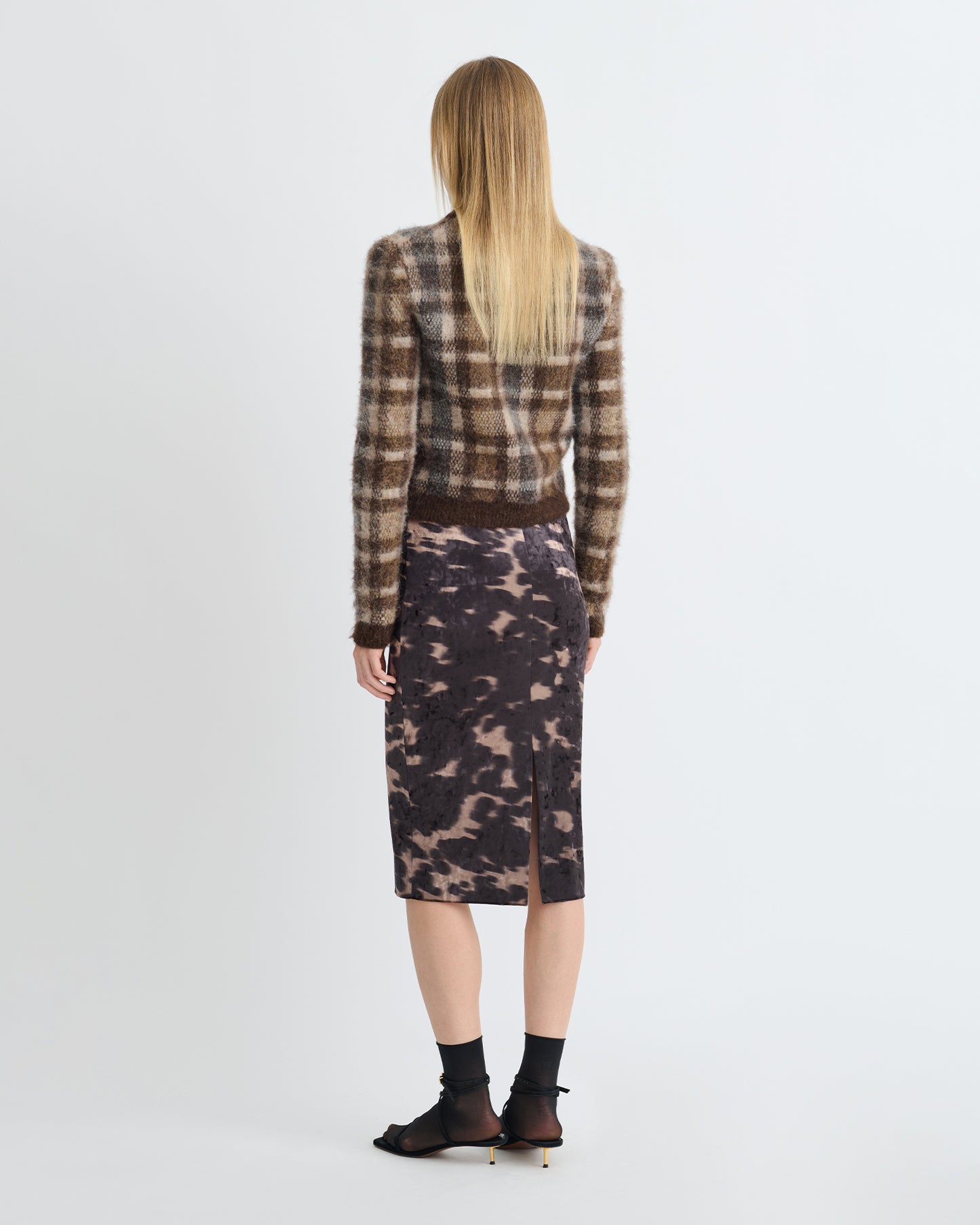 Carisa - Stretch Velvet Mid-Length Skirt - Midnight Mocha Brown