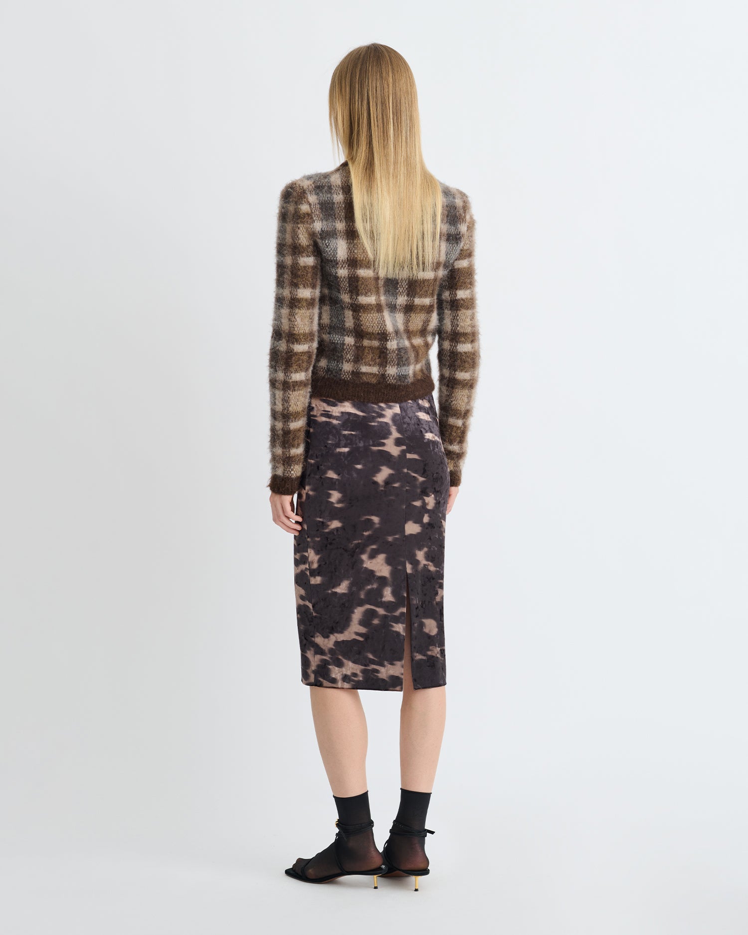 Carisa - Stretch Velvet Mid-Length Skirt - Midnight Mocha Brown