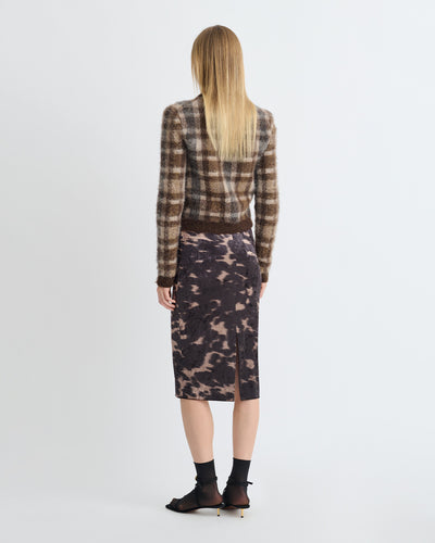 Carisa - Stretch Velvet Mid-Length Skirt - Midnight Mocha Brown