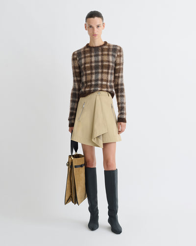 Farica - Brushed Alpaca Sweater - Brown/Creme Check