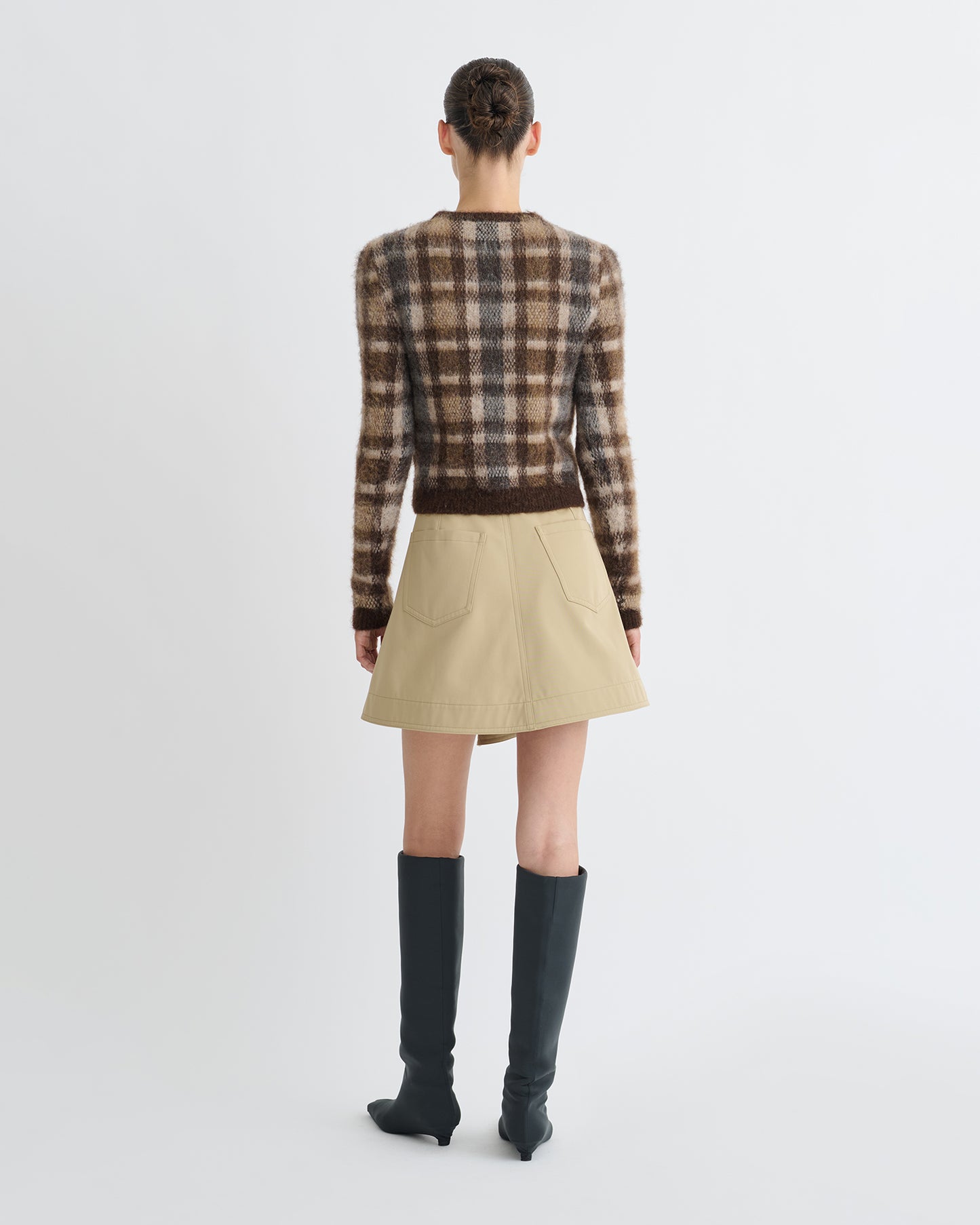 Farica - Brushed Alpaca Sweater - Brown/Creme Check