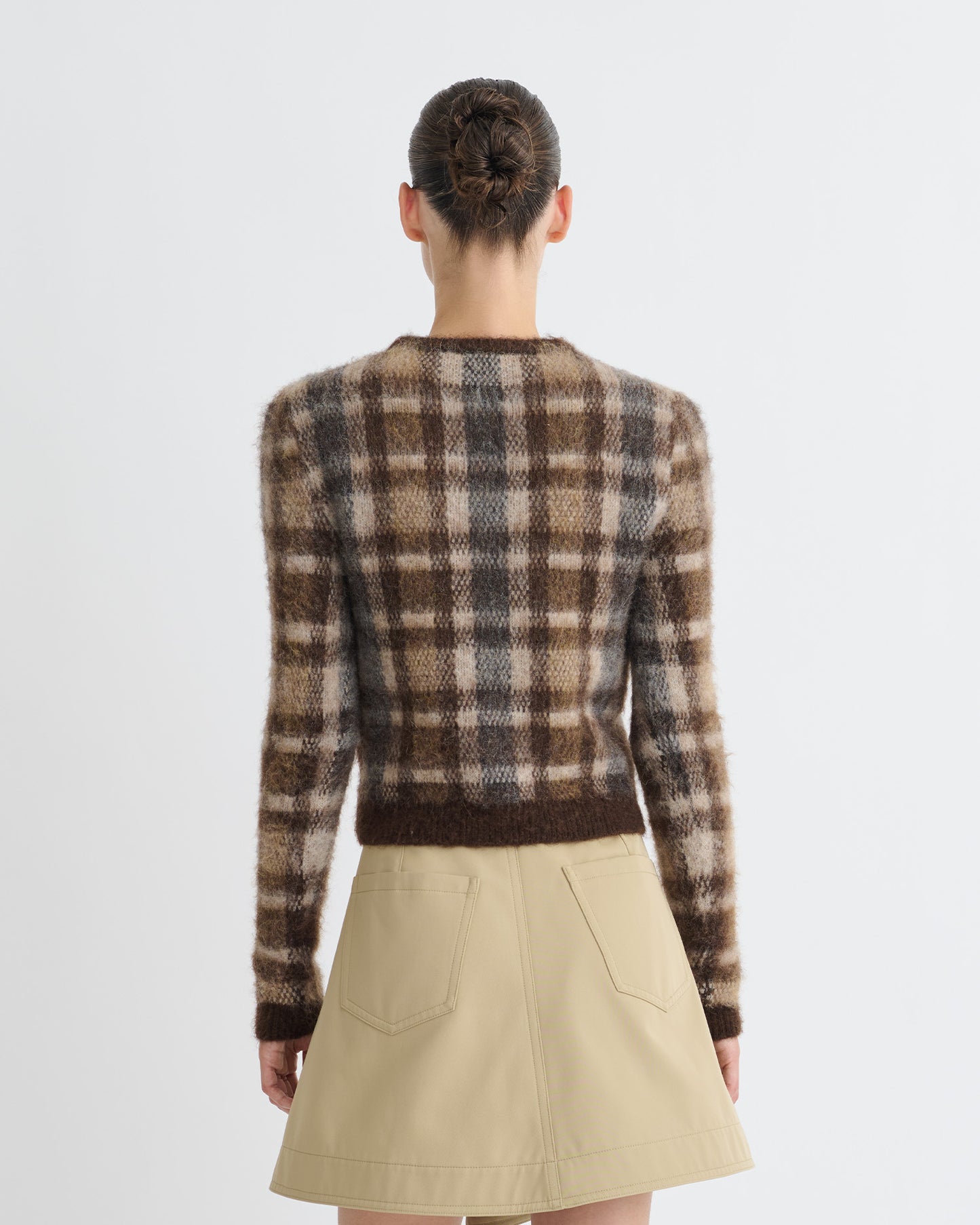 Farica - Brushed Alpaca Sweater - Brown/Creme Check