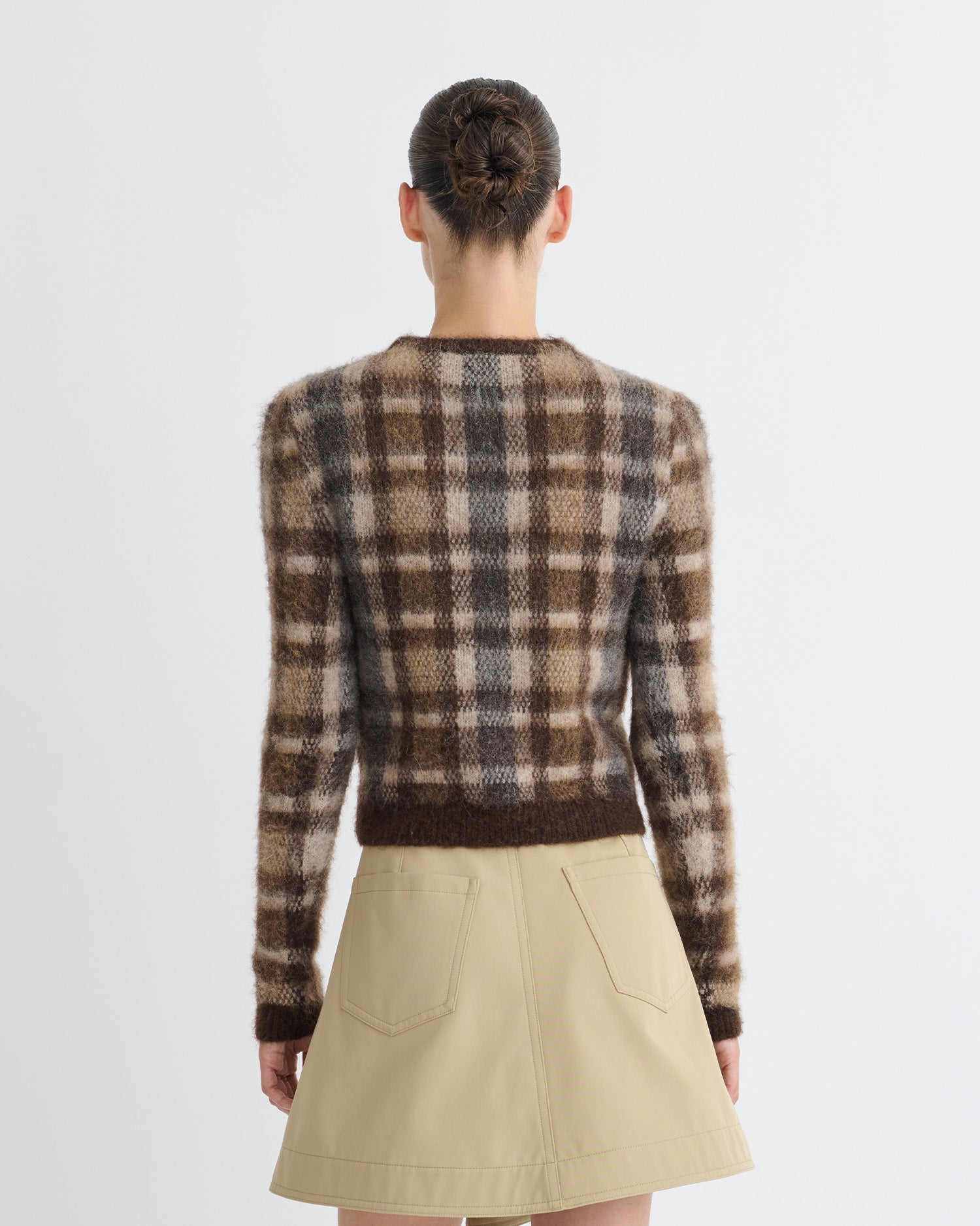 Farica - Brushed Alpaca Sweater - Brown/Creme Check