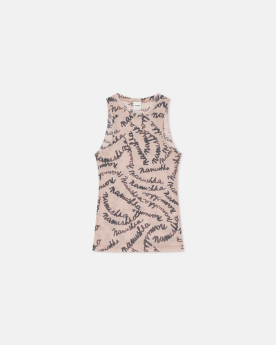 Anneke - Mesh-Jersey Tank Top - Creme Scribble Logo