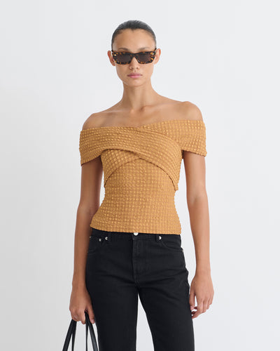 Roka - Off The Shoulder Wrap Top - Camel
